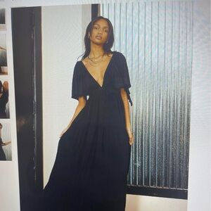 Free People La La Black V-Neck Maxi Dress